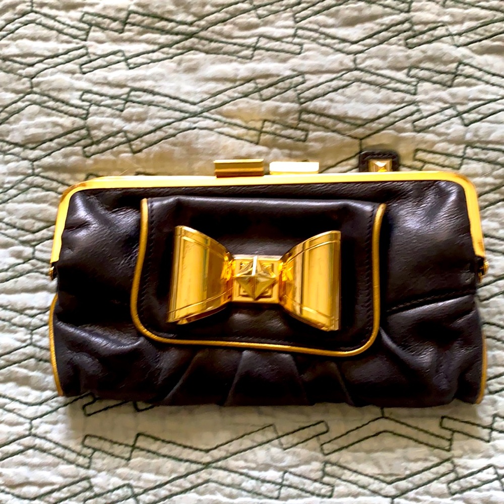 Betsy Johnson soft black leather clutch